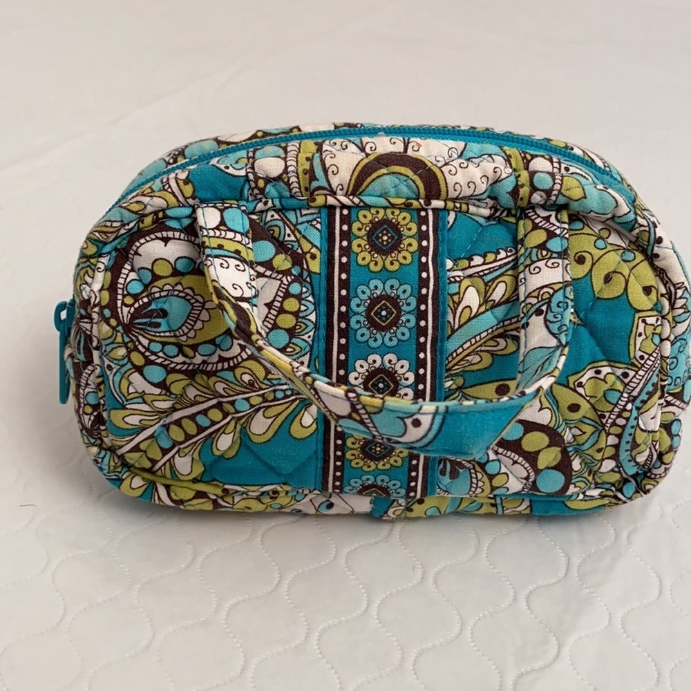 Vera Bradley Peacock on the Go turquoise multicolor cosmetic case with handles